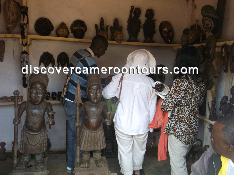 Craft market with traditional masks and carvings